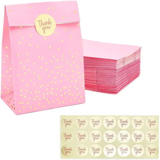 Pink Gift Bag, Party Favor Bags with Gold Stickers (5.15 x 8.6 in, 36 Pack) {1}