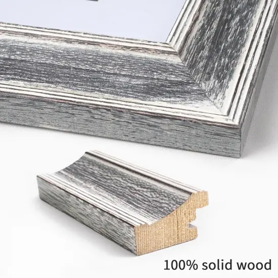 8x10 Rustic White Wood Picture Frame with Mat for 5x7, Weathered Solid Wood Frame with Real Glass {3}