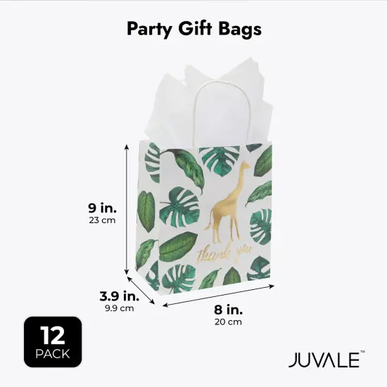 12 Pack Safari Thank You Bags with Tissue Paper, Wild One 1st Birthday Themed Decorations for Girls and Boys (8 x 9 x 4 In) {3}