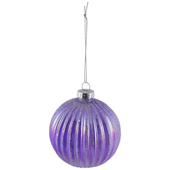 Northlight Shiny Glittered Iridescent Glass Ball Christmas Ornaments - 3" (80mm) - Purple- 4ct {6}