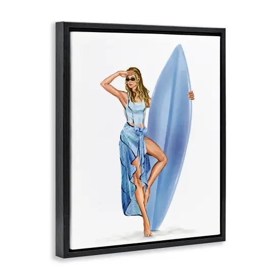 Stupell Industries Trendy Surfer Girl in Blue Floating Frame Design by Ziwei Li {9}