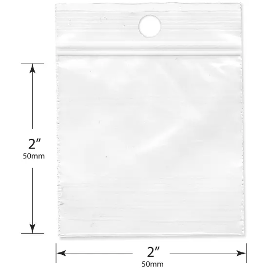 Plymor 2" x 2", 2 Mil with Hang-Hole Zipper Reclosable Plastic Bags {3}