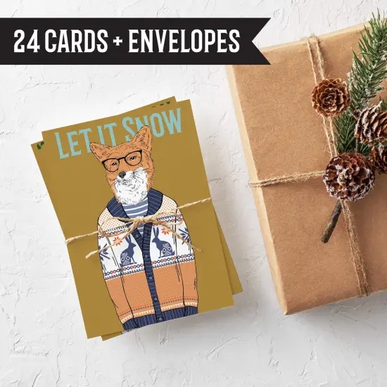 Hipster Animal Christmas Cards - 24-Pack Holiday Greeting Cards with 6 Cozy Sweater Animal Designs, Perfect for Sharing Merry Christmas & Holiday Wishes, Blank Inside for Personalized Messages - Fun and Festive Stationery Set {2}