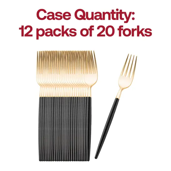 Gold with Black Handle Moderno Disposable Plastic Dinner Forks (240 Forks) {5}