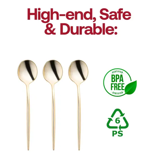 Shiny Gold Moderno Disposable Plastic Dessert Spoons (300 Spoons) {4}