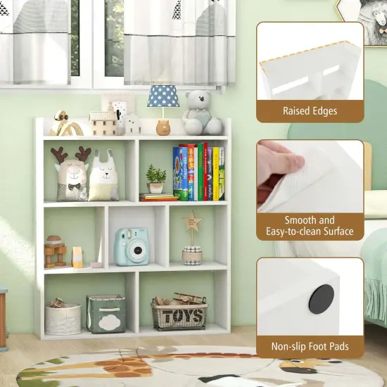 Costway 1/2 PCS 7-cube Bookcase Open Storage Shelf with Anti-tipping Kits for Living Room White/Black/Natural {6}