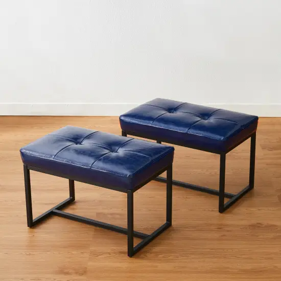 24"W Modern PU Leather Button-tufted Ottoman Foot Stool Navy blue {2}