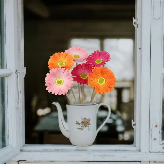 6 Pcs Artificial Summer Tabletop Decor Gerbera Daisies Flowers Artificial Daisy Bouquet Fake Daisy Stems Faux Flowers Bulk Artificial Flowers Wildflowers Silk Flowers for Wedding Bridal Bouquet Party Home Kitchen {4}