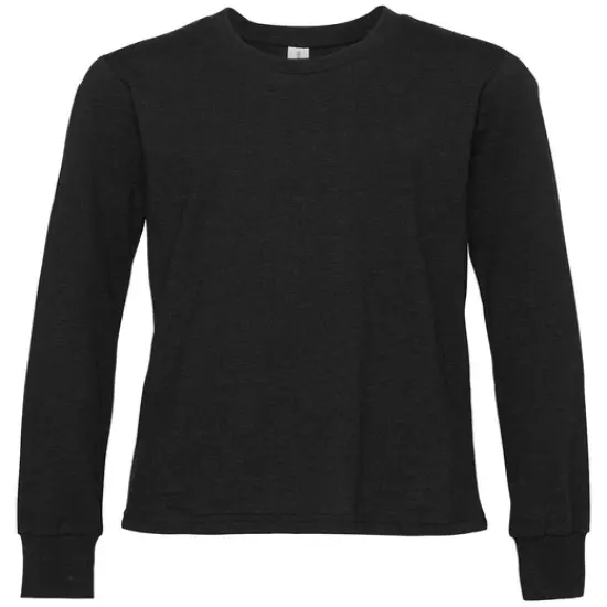 Bella + Canvas&reg; Youth Heather CVC Crewneck Long Sleeve T-Shirt BLACK HEATHER {1}