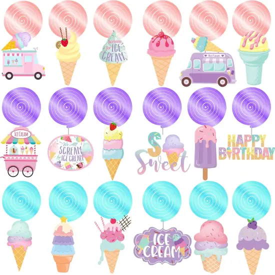 Ice Cream Party Hanging Swirls Ice Cream Birthday Party Decorations 20pcs Summer Ice Cream Party Hanging Decor Ice Cream Cone Swirls Streamer for Summer Theme Baby Shower Supplies {3}