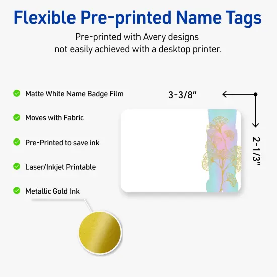 Avery Printable Rectangle Adhesive Name Badges, Pre-Printed Floral Design, Matte White, 2-1/3" x 3-3/8", Laser & Inkjet Compatible, 80 Total, Great for Branding, Marketing, and Events {2}