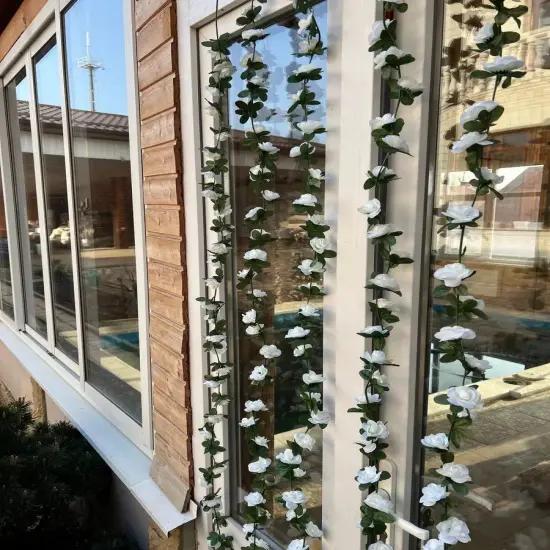 Artificial Rose Rattan Garland Fake Rose Vine Hanging Rose Ivy White Flowers Home Hotel Office Wedding Party Garden Craft Art Decoration {6}