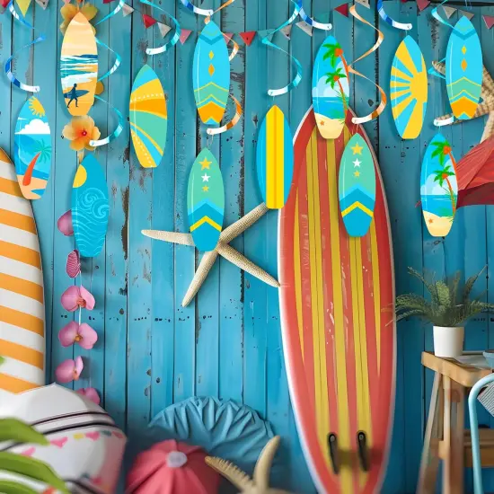 20pcs Surfing Surfboard Party Hanging Swirls Summer Surfing Birthday Party Decoration Surfboard Themed Swirl Ceiling Hanging Streamers for Summer Beach Surf Party Baby Shower Supplies {5}
