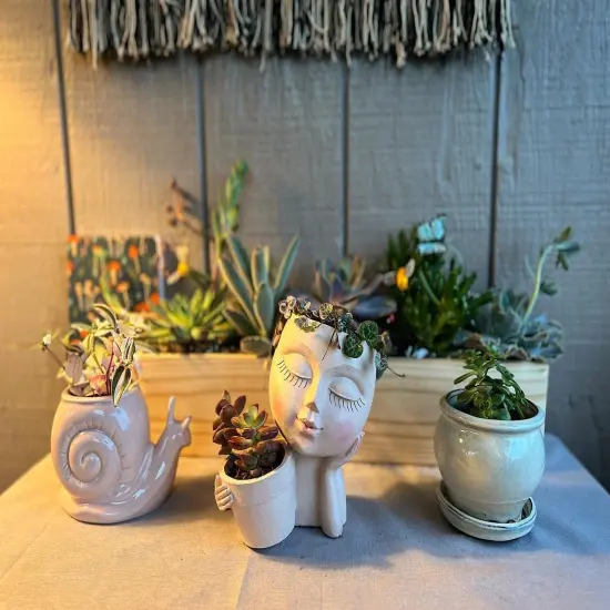 Face Plant Pot Double Flower Pots for Indoor Outdoor Plants Resin Head Planter Lady Face Plant Pots Garden Decoration Planters {6}