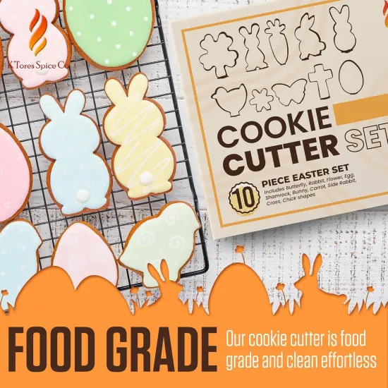 Easter Cookie Cutters 10 Piece - Stainless Steel, Butterfly, Rabbit, Flower, Egg, Shamrock, Bunny, Carrot, Side Rabbit, Cross, Chock Shapes, Food Safe, Animal Cookie Cutters {3}