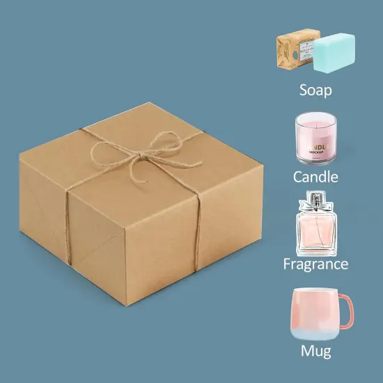 Premium Gift Boxes 10 Pack 8 x 8 x 4 Brown Paper Gift Boxes with 20 Meters Hemp Rope for Gifts, Bridesmaid Proposal Boxes, Easy Assemble Boxes {2}