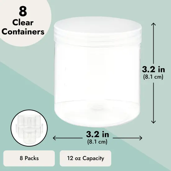 Slime Containers with Lids - 8 Pack Clear Plastic Jars for Kids DIY Crafts (12 oz) {3}