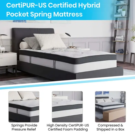 Emma and Oliver 12 Inch CertiPUR-US Certified Hybrid Pocket Spring Mattress, Mattress in a Box - Premium Mattress {4}