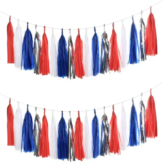 20pcs Red Blue White and Silver Tissue Tassel Garland Fourth of July USA America Independent Day Celebration Decor Party Hanging Decoration for Bithday, Wedding,Home Cavinal {1}