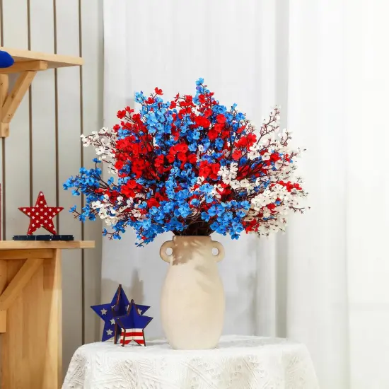 24 Pcs 4th of July Artificial Flowers Red Blue White Patriotic Picks Decoration Independence Day Fake Babys Breath Stems {3}