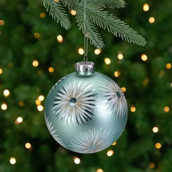 Northlight Glittered Starburst Glass Ball Christmas Ornament - 4" - Mint Green {1}