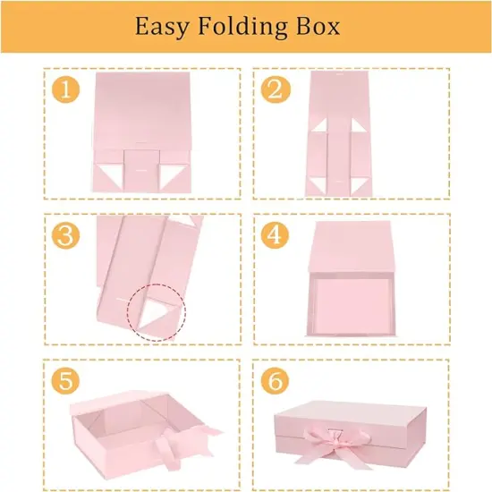 10.5"X7.5"X3.1" Pink Magnetic Gift Box with Lid and Ribbon for Presents {4}
