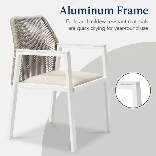 Best Choice Products Set of 2 Indoor/Outdoor Aluminum Woven Rope Dining Chairs w/ Armrests White/Alpine {6}