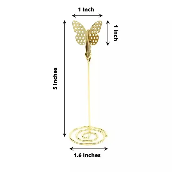 5 Gold 5" Metal Table Number Sign Holder Stands Butterfly PLACE CARD Clips Party {3}