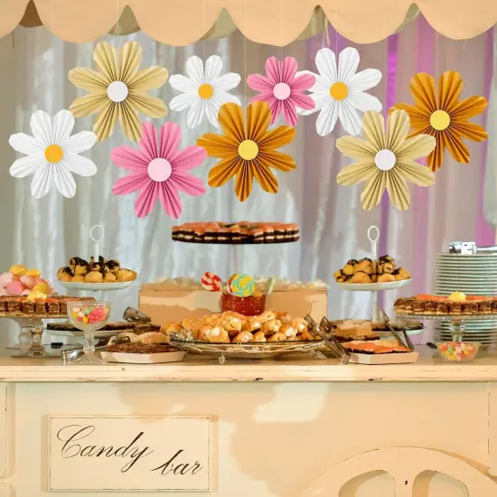 12 Pcs Paper Flowers Decorations for Wall Sunflower Daisy Paper Fans Classroom Decoration 3D Floral Hanging Fans for Birthday Wedding Baby Shower Spring Decor {4}