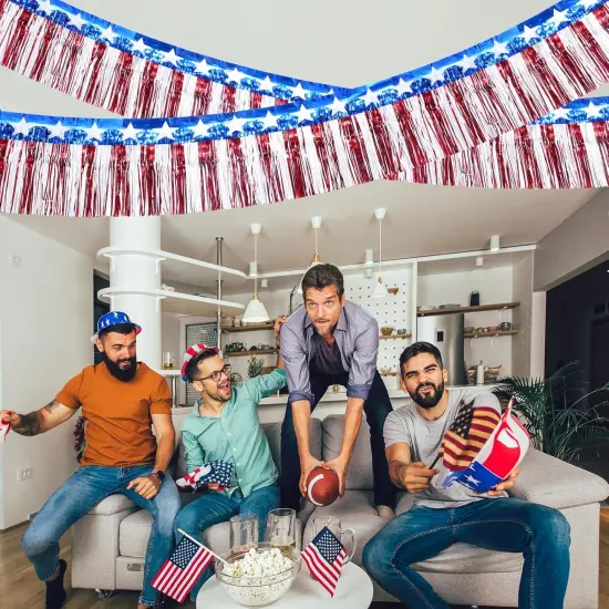 3 Pack&times;10ft American Stars and Stripes Flag Banner 4th of July Red White and Blue Fringe Banner for Independent Day Memorial Day Veterans Day Patriotic Party Indoor Outdoor Hanging Decorations {4}