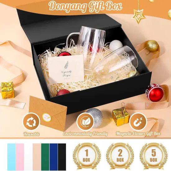 Large Gift Box, 13"x10"x4" Easter Birthday Gift Boxes for Presents, Mother's Day Basket Essentials, Black boxes with Magnetic Lids, Ribbon, Candy Chocolate Cookie Groomsman Proposal Basket for Wedding {4}