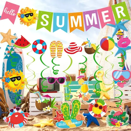 Summer Party Decorations Colorful Hello Summer Banner Summer Beach Pool Hanging Swirls Summer Vacation Garland Pool Summer Holiday Beach Party Decorations Supplies {2}