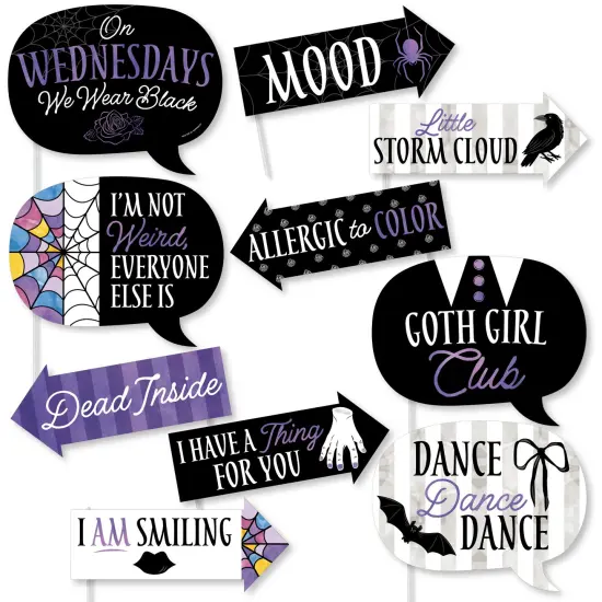 Big Dot of Happiness Goth Girl Funny Photo Props, Halloween or Birthday Party Decoration, Skulls, Ravens, Roses, Bats Photo Booth Props Kit &ndash; 10 Piece {1}