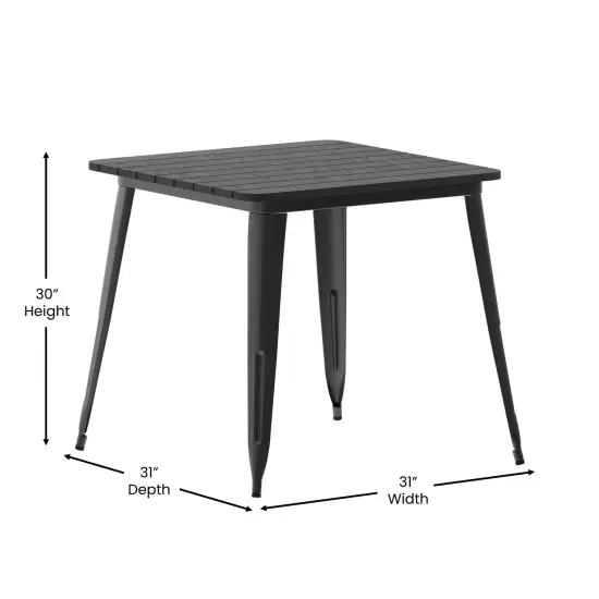 Merrick Lane Dryden Indoor/Outdoor Dining Table, 31.5" Square All Weather Poly Resin Top with Steel Base BrownTop/SilverFrame {11}
