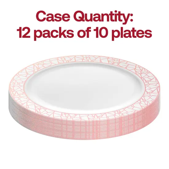 White with Silver and Rose Gold Mosaic Rim Round Plastic Appetizer/Salad Plates - 7.5" (120 Plates) {4}