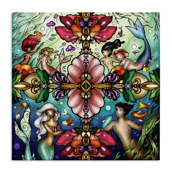 Stupell Industries Detailed Stain Glass Style Mermaids Canvas Design by Mandie Manzano {1}