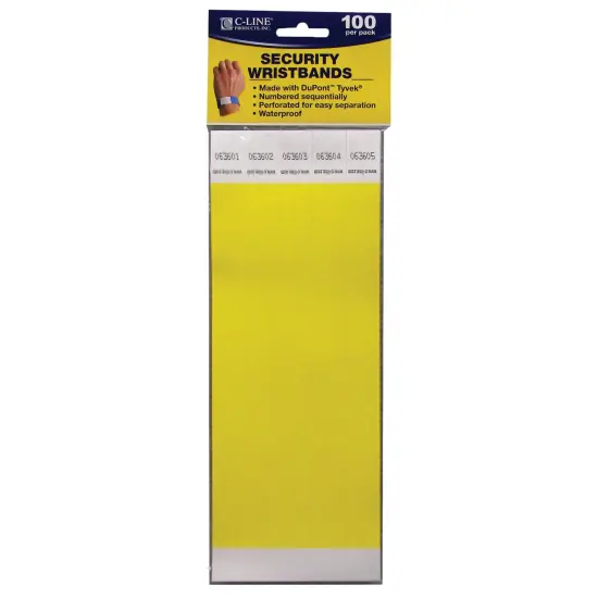DuPont&trade; Tyvek&reg; Security Wristbands, Yellow, Pack of 100 {1}