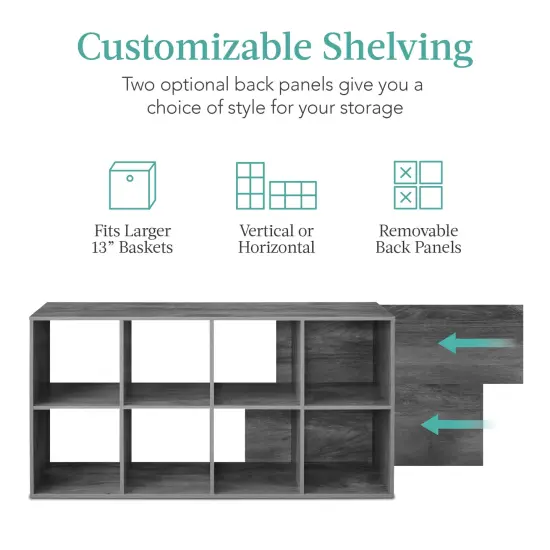 Best Choice Products 8-Cube Bookshelf, 13.5in Display Storage System, Organizer w/ Removable Back Panels Dark Gray {3}