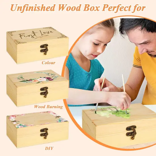 4 Pack Unfinished Wooden Box, 7x5x2 Inch Wooden Box with Hinged Lid, Small Natural Pine Wood Boxes for Crafts, DIY, Arts Hobbies and Home Storage {3}