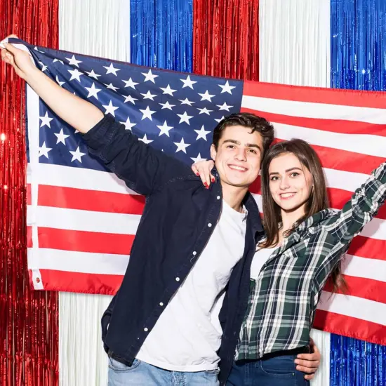 3 Pack White Blue Red Foil Fringe Curtains Backdrop, 3.28 x 8.2 Ft Metallic Streamers Tinsel Curtains Background for Photo Booth, Birthday, Halloween, Christmas, New Year Party Decorations {5}