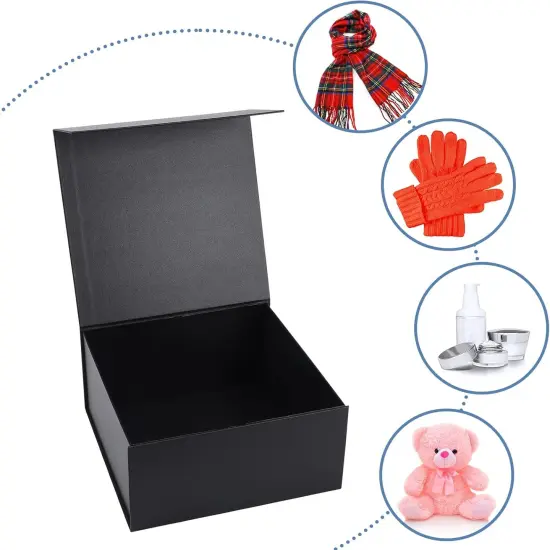 4-Pack Black Gift Boxes with Magnetic Lids, Square Collapsible Gift Wrap Box Magnet Clourse for Presents, Mothers Day, Birthday, Wedding, Bridesmaid Groomsman Proposal Box {2}