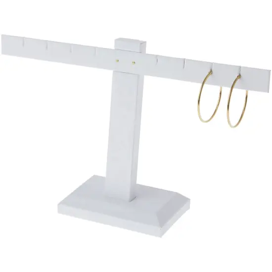 Plymor White Faux Leather T-Bar, Four Pair Earring Display Stand, 10.25" W x 6" H {3}