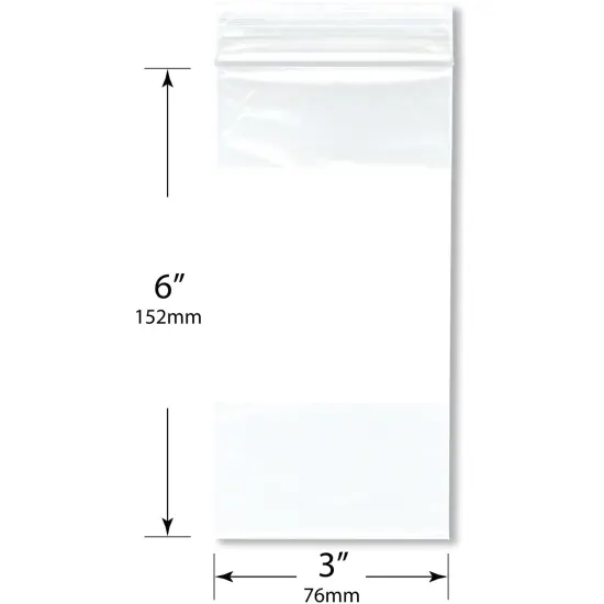 Plymor 3" x 6" (Pack of 100), 2 Mil White-Block Zipper Reclosable Plastic Bags {3}