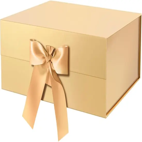 Extra Large Gift Box with Lid for Present 16.3x14.2x5 Inches, Mother's Day Gold Magnetic Gift Box with Ribbon, Bridesmaid Proposal Gifts Box {1}