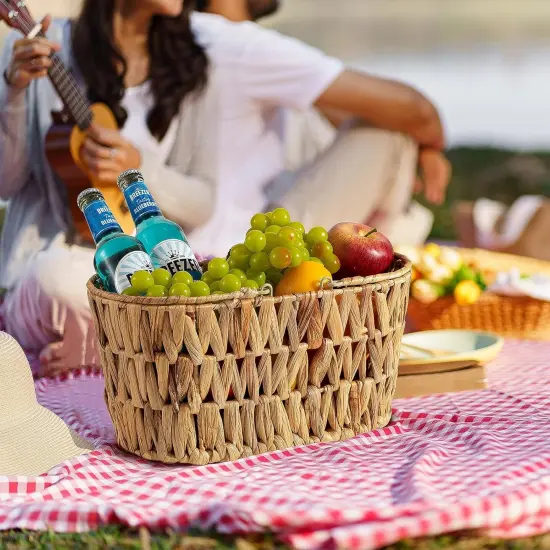 Picnic Basket for 2 Pack, Natural Nesting Wicker Picnic Basket with Handle, Hand-Woven Water Hyacinth Storage Basket for Camping & Outdoor Use {2}