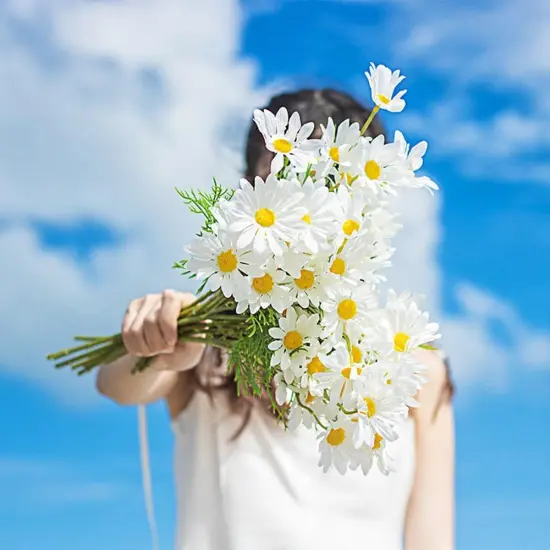 15 Bundles Artificial Flowers White Artificial Daisy Flowers UV Resistant Outdoor Fake Wildflowers with Stems Faux Greenery Shrubs Plants Arrangements for Wedding Decoration Home Garden Decoration {3}