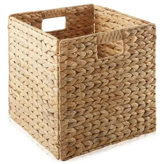 Set of 4 Hyacinth Storage Cubes, 12x12 Wicker Basket Bins for Shelves, Natural {3}
