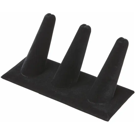 Plymor Black Velvet Ring Finger Display, Three on Rectangular Base, 4.875" W x 2.25" D x 2" H {1}