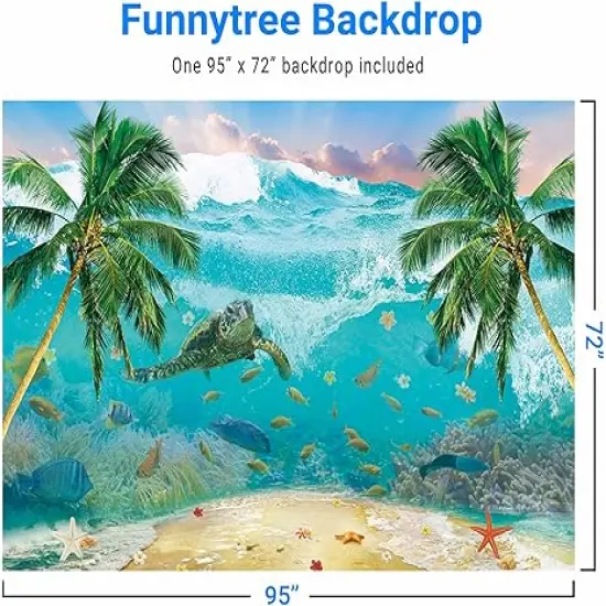 8 x 6 FT Underwater Wave Backdrop Ocean Beach Fantasy Undersea Turtle Palm Tree Background Summer Tropical Kids Sea Birthday Party Supplies Banner Favors Banner Decoration Photo Booth Gift {2}