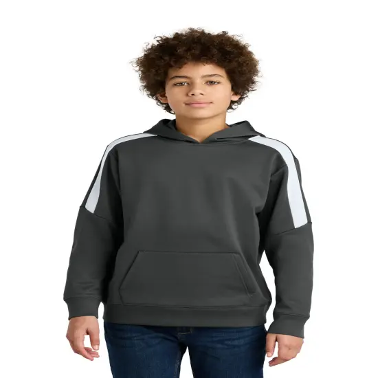 Sport-Tek&reg; Youth Fleece United Pullover Hoodie Iron Grey/ White {1}